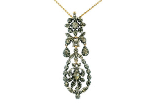 ANTIQUE GEORGIAN ROSE CUT DIAMOND PENDANT 12ct GOLD & SILVER