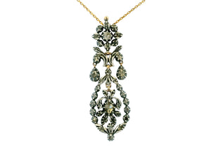 ANTIQUE GEORGIAN ROSE CUT DIAMOND PENDANT 12ct GOLD & SILVER