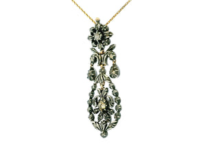 ANTIQUE GEORGIAN ROSE CUT DIAMOND PENDANT 12ct GOLD & SILVER