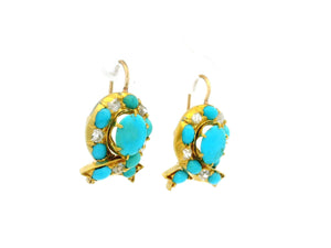 ANTIQUE VICTORIAN TURQUOISE & DIAMOND EARRINGS 18ct GOLD