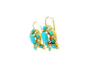 ANTIQUE VICTORIAN TURQUOISE & DIAMOND EARRINGS 18ct GOLD