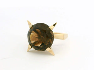 MID CENTURY SMOKY QUARTZ COCKTAIL RING 9ct GOLD
