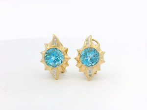 VINTAGE TOPAZ & DIAMOND EARRINGS 14ct GOLD