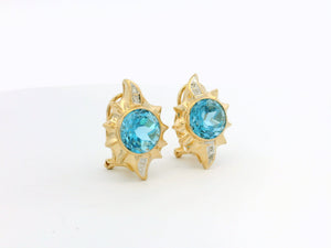 VINTAGE TOPAZ & DIAMOND EARRINGS 14ct GOLD
