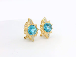 VINTAGE TOPAZ & DIAMOND EARRINGS 14ct GOLD