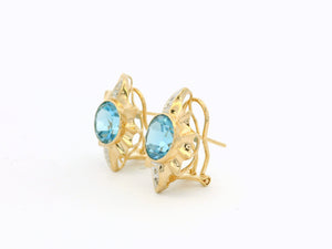 VINTAGE TOPAZ & DIAMOND EARRINGS 14ct GOLD