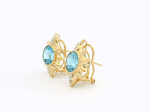VINTAGE TOPAZ & DIAMOND EARRINGS 14ct GOLD