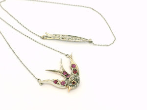 ANTIQUE RUBY & DIAMOND SWALLOW NECKLACE PLATINUM, 9ct GOLD & SILVER