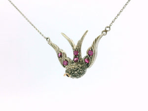 ANTIQUE RUBY & DIAMOND SWALLOW NECKLACE PLATINUM, 9ct GOLD & SILVER