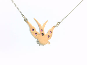 ANTIQUE RUBY & DIAMOND SWALLOW NECKLACE PLATINUM, 9ct GOLD & SILVER