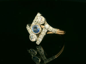 ANTIQUE ART DECO SAPPHIRE & DIAMOND RING 14ct GOLD