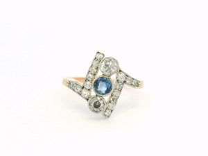 ANTIQUE ART DECO SAPPHIRE & DIAMOND RING 14ct GOLD