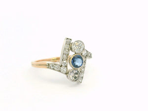 ANTIQUE ART DECO SAPPHIRE & DIAMOND RING 14ct GOLD