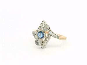 ANTIQUE ART DECO SAPPHIRE & DIAMOND RING 14ct GOLD