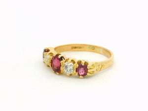 ANTIQUE EDWARDIAN RUBY & DIAMOND RING 18ct GOLD