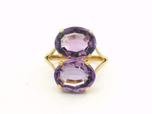 ANTIQUE DOUBLE ROSE de FRANCE AMETHYST RING 9ct GOLD