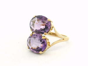 ANTIQUE DOUBLE ROSE de FRANCE AMETHYST RING 9ct GOLD
