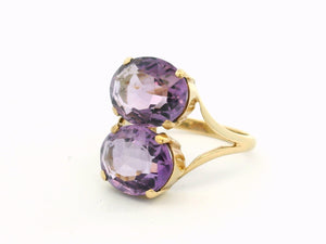 ANTIQUE DOUBLE ROSE de FRANCE AMETHYST RING 9ct GOLD