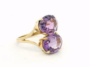 ANTIQUE DOUBLE ROSE de FRANCE AMETHYST RING 9ct GOLD