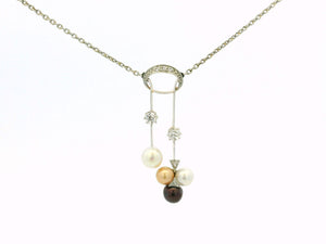 DECO DIAMOND & PEARL NECKLACE 9ct GOLD & PLATINUM