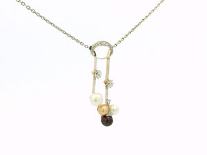 DECO DIAMOND & PEARL NECKLACE 9ct GOLD & PLATINUM