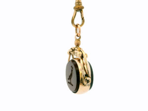 ANTIQUE VICTORIAN CARNELIAN INTAGLIO & BLOODSTONE SEAL FOB SPINNER 9ct GOLD