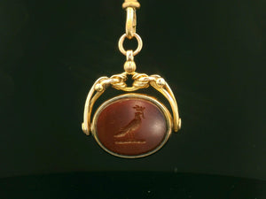 ANTIQUE VICTORIAN CARNELIAN INTAGLIO & BLOODSTONE SEAL FOB SPINNER 9ct GOLD