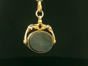 ANTIQUE VICTORIAN CARNELIAN INTAGLIO & BLOODSTONE SEAL FOB SPINNER 9ct GOLD