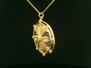 ANTIQUE EDWARDIAN PERIDOT & SEED PEARL PENDANT 9ct GOLD