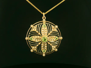 ANTIQUE EDWARDIAN PERIDOT & SEED PEARL PENDANT 9ct GOLD