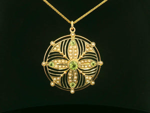 ANTIQUE EDWARDIAN PERIDOT & SEED PEARL PENDANT 9ct GOLD