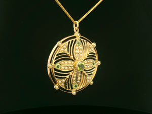 ANTIQUE EDWARDIAN PERIDOT & SEED PEARL PENDANT 9ct GOLD