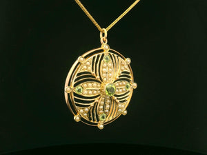 ANTIQUE EDWARDIAN PERIDOT & SEED PEARL PENDANT 9ct GOLD