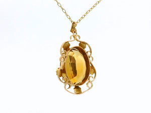 ANTIQUE ARTS & CRAFTS CITRINE PENDANT & CHAIN 9ct GOLD