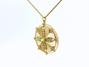 ANTIQUE EDWARDIAN PERIDOT & SEED PEARL PENDANT 9ct GOLD