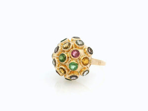 RETRO MULTI GEM SPUTNIK RING 18ct GOLD