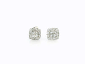 VINTAGE .50ct CLUSTER EARRINGS 9ct WHITE GOLD