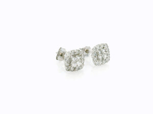 VINTAGE .50ct CLUSTER EARRINGS 9ct WHITE GOLD