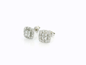 VINTAGE .50ct CLUSTER EARRINGS 9ct WHITE GOLD