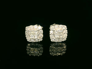 VINTAGE .50ct CLUSTER EARRINGS 9ct WHITE GOLD