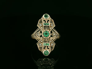 ANTIQUE ART DECO EMERALD & DIAMOND RING 9ct GOLD