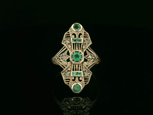 ANTIQUE ART DECO EMERALD & DIAMOND RING 9ct GOLD