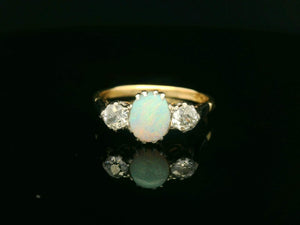 ANTIQUE SOLID OPAL & DIAMOND TRILOGY 18ct GOLD & PLATINUM