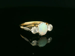 ANTIQUE SOLID OPAL & DIAMOND TRILOGY 18ct GOLD & PLATINUM