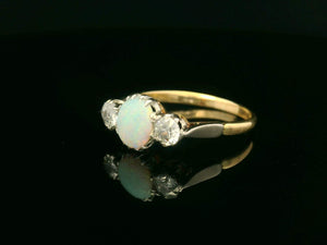 ANTIQUE SOLID OPAL & DIAMOND TRILOGY 18ct GOLD & PLATINUM