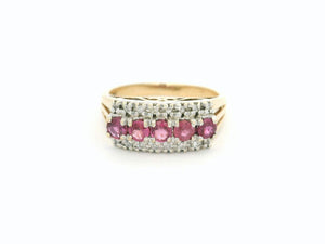 RETRO RUBY & DIAMOND RING 9ct GOLD
