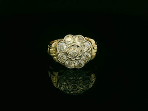 ANTIQUE 1.25ct DAIMOND DAISY CLUSTER RING 14ct GOLD & PLATINUM
