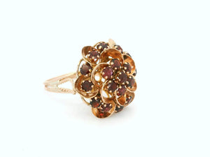 RETRO MID CENTURY GARNET CLUSTER RING 14ct GOLD