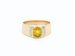 VINTAGE YELLOW SAPPHIRE & DIAMOND WIDE BAND 9ct GOLD