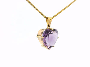 ANTIQUE AMETHYST HEART PENDANT 9ct YELLOW GOLD